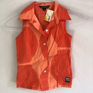 Marimekko orange sleeveless collared shirt